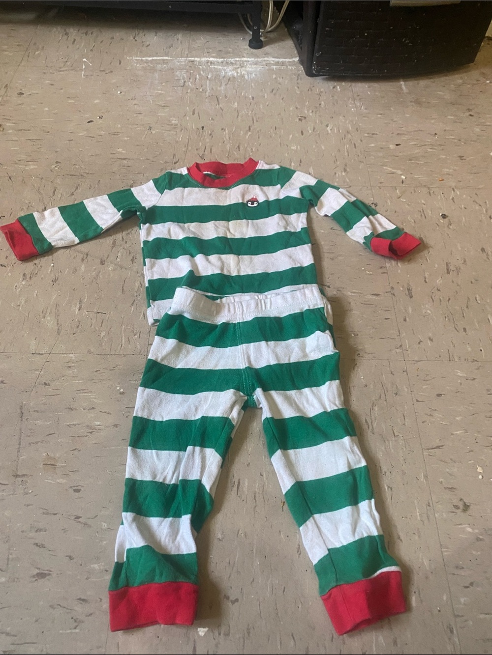 Carter's Green and White Striped Kids One-Piece Footie with Red Accents